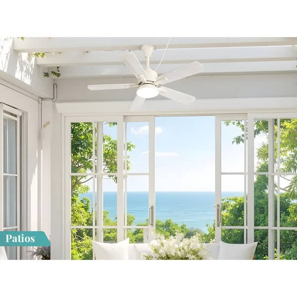 42 in. Outdoor Classic White Weatherproof Downrod Standard Ceiling Fans with Lights, IP65 Waterproof for Patios, Pergola