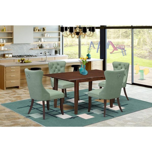 East West Furniture 5-Piece Mahogany Finish Solid Wood Top - Rectangular Dining Room Set with Butterfly Leaf - Seats 4