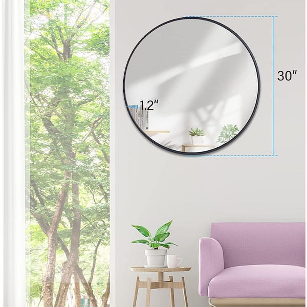 30 in. W x 30 in. H Round Black Frame Wall Mirror, Set of 2