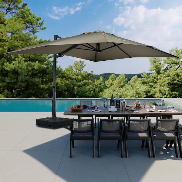 Boyel Living 10x13 ft. 360° Rotation Cantilever Patio Umbrella with BaseandLED Light in Taupe