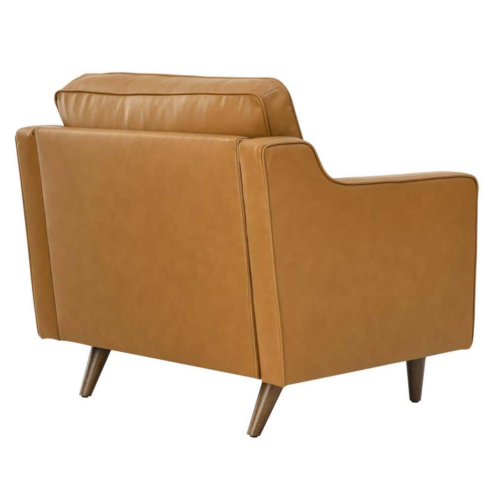 Tan Genuine Leather Mid-Century Modern Accent Chair