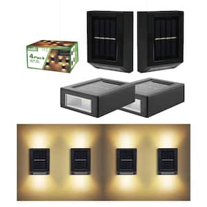 Solar Outdoor Black 3 LED Up Down Landscape Flood Light Wall Light with Fashion Pattern Design Waterproof Warm, (4-Pack)