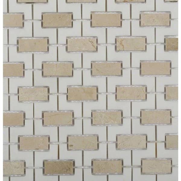 Ivy Hill Tile Rorschack Crema Marfil and Thassos 12 in. x 12 in. x 10 mm Polished Marble Mosaic Tile