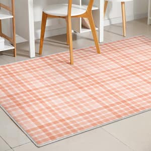 Crayola Plaid Coral 3 ft. 3 in. x 5 ft. Area Rug