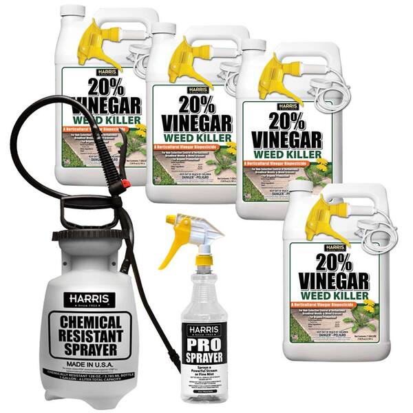 Harris 512 Oz 20 Percent Vinegar Weed Killer 4 Pack And One 32 Oz Pro Sprayer And 1 Gal Tank Sprayer 4vweed128protnk The Home Depot
