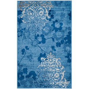 Adirondack Light Blue/Dark Blue Doormat 3 ft. x 5 ft. Floral Area Rug