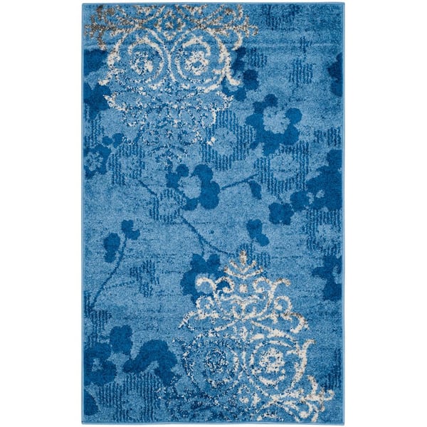 SAFAVIEH Adirondack Light Blue/Dark Blue Doormat 3 ft. x 5 ft. Floral Area Rug