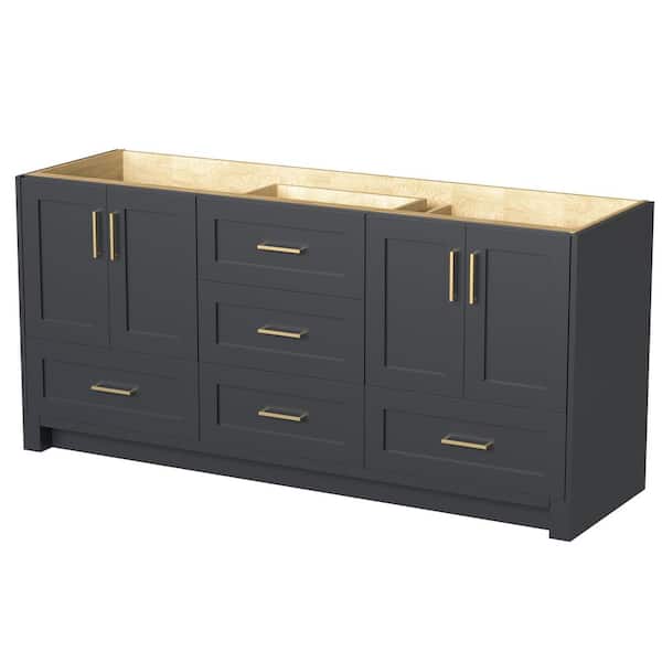 Sob 72 in. W x 21.5 in. D x 33.5 in. H Solid Wood Double Bath Vanity Cabinet without Top in Graphite Gray Assembled