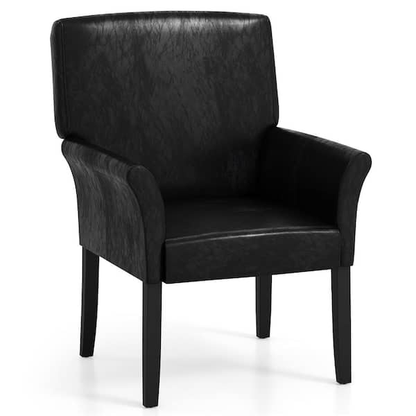Costway Executive Black PU Leather Guest Chair Reception Side Arm Chair Upholstered