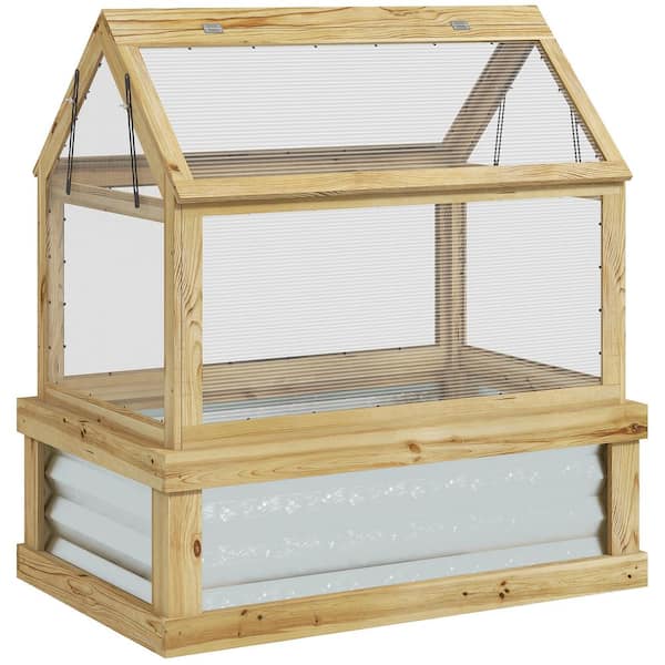 Outsunny 35.5 in. x 22.5 in. x 38.25 in. Fir Wood, Polycarbonate Natural Wood Cold Frame GREENHOUSE