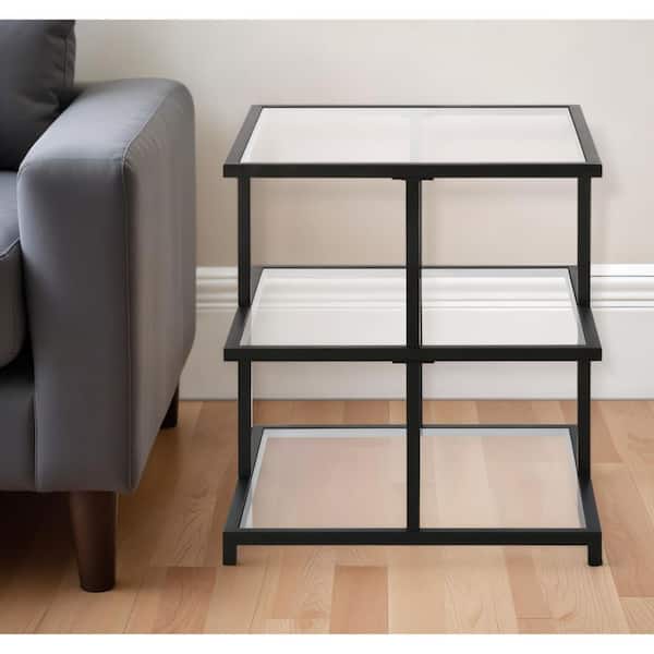 HomeRoots 22 in. Black Square Glass End Table
