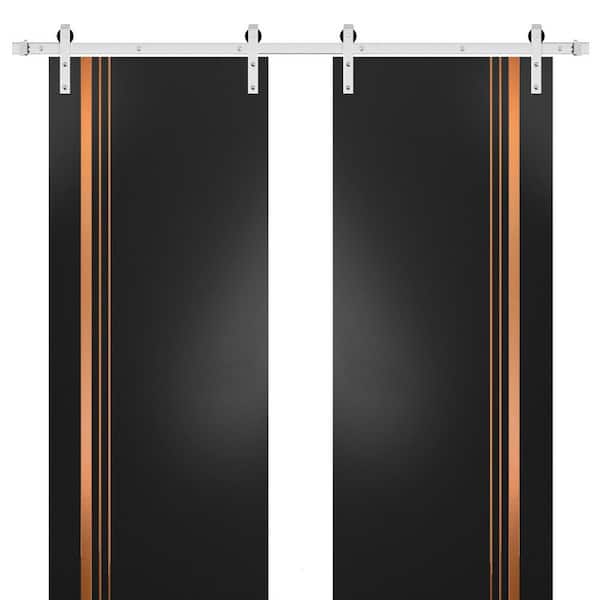 Sartodoors 30 in. x 96 in. 2 Panel Black Matte Solid Wood with Honeycomb Sliding Barn Door with Hardware Kit