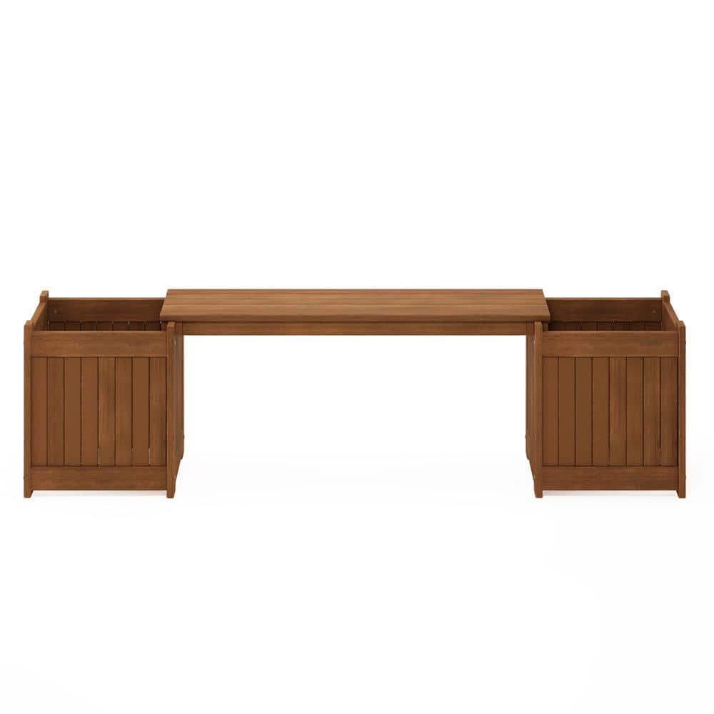 Furinno Brown Teak Hardwood Outdoor Planter Box with Bench