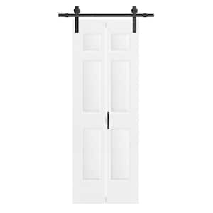 30 in. x 84 in. White Finished, MDF, 6 Panel Bi-Fold Style Sliding Barn Door with Hardware Kit