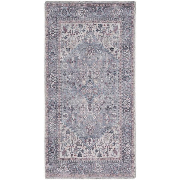 57 GRAND BY NICOLE CURTIS 57 Grand Machine Washable doormat 57 Grand Machine Washable Grey 2 ft. x 4 ft. Bordered Traditional Kitchen Rug