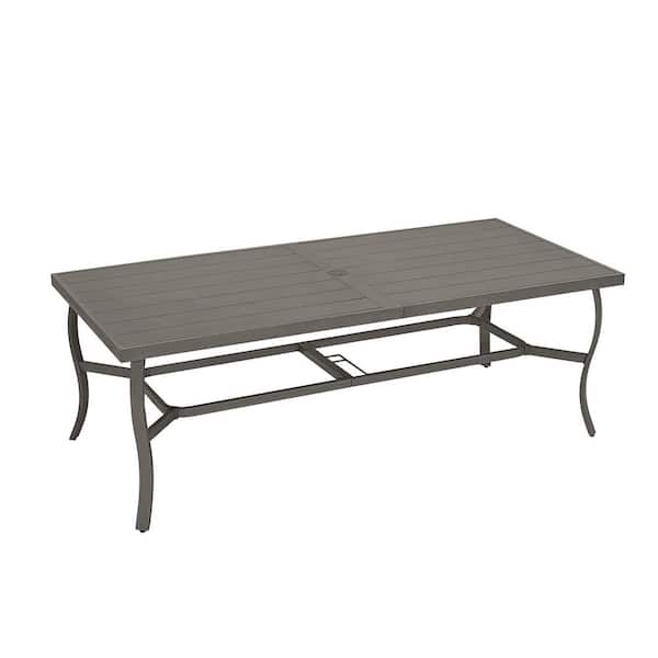 Serenity Gardens 8-Person Gray Rectangular Aluminum Outdoor Dining Table with Umbrella Hole