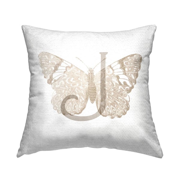 Stupell Industries Butterfly Letter J Square Outdoor Throw Pillow