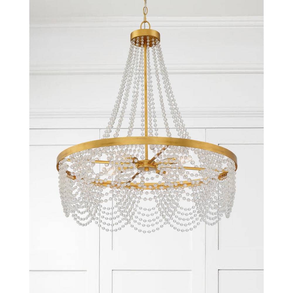Antique Gold and Clear Glass Beaded 3-Light Flush Mount