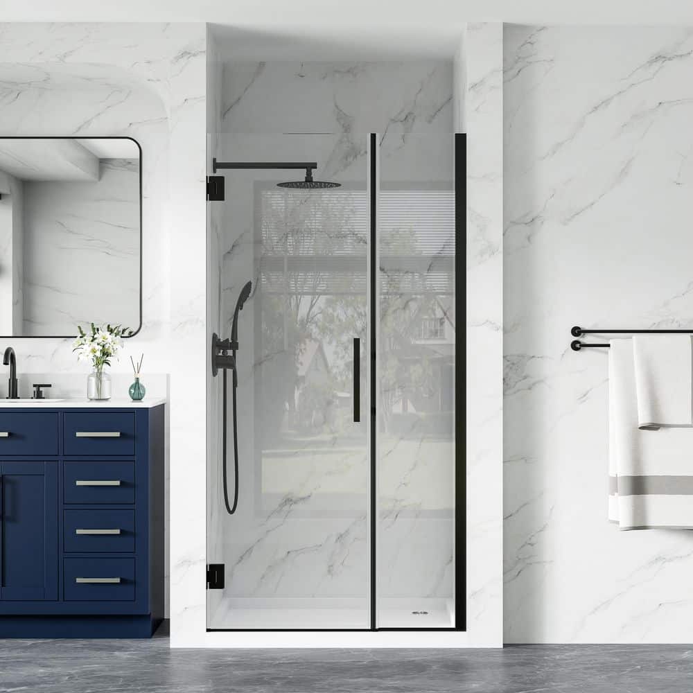 37 to 38 in. W x 72 in. H Frameless Hinged Shower Door in Matte Black with Clear Glass price history on PriceWatchPro