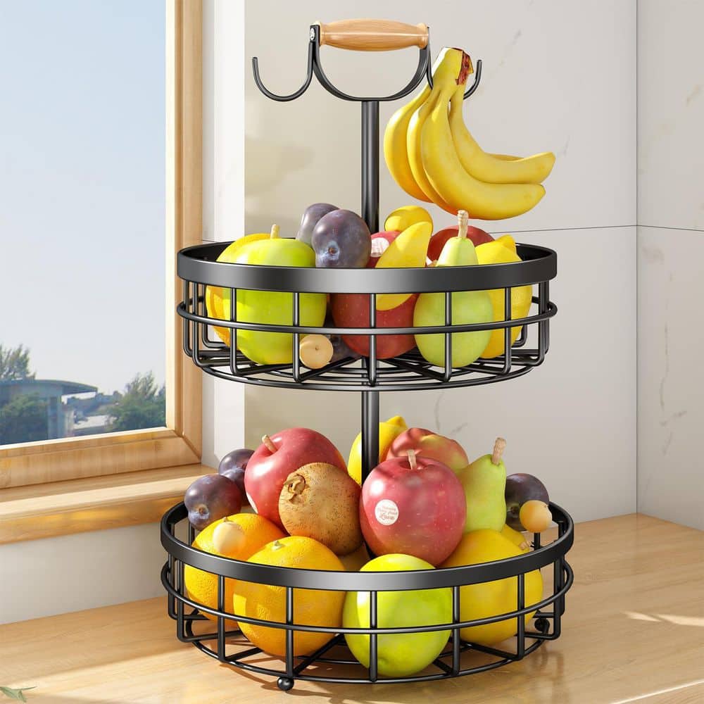 1 Piece Vegetable Storage with 2-Banana Tree Hanger, 2-Tier Fruit Basket Bowl for Bread, Onions, Potatoes price history on PriceWatchPro