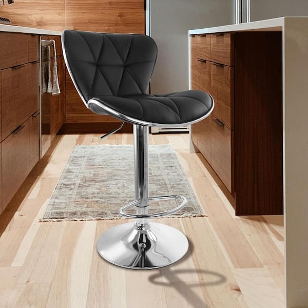 2-Piece Tufted Faux Leather Adjustable 35 in. Bar Stool in Black with Chrome Trim and Base