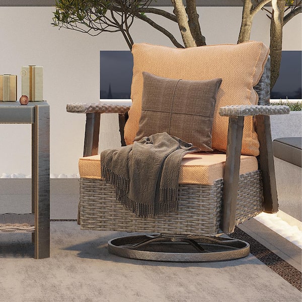 JOYSIDE Wicker Patio Outdoor Rocking Chair Swivel Lounge Chair with Tan Cushion