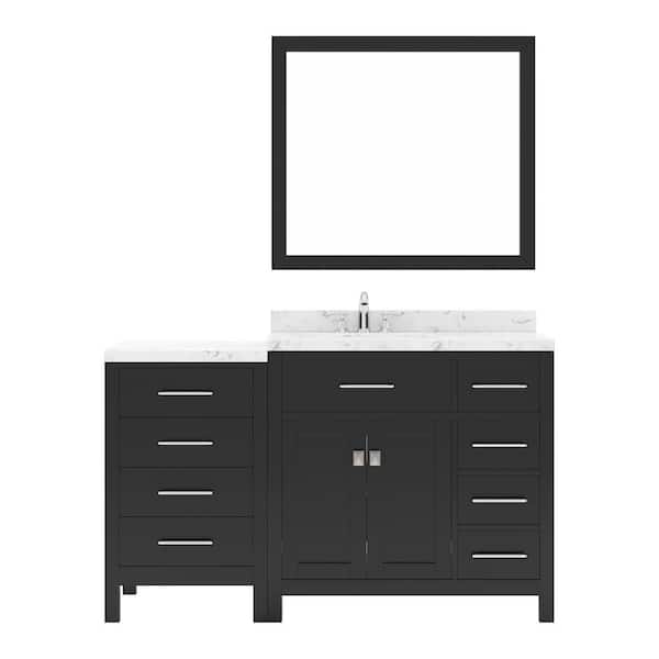 Virtu USA Caroline Parkway 57 in. W x 22 in. D x 35 in. H Single Sink Bath Vanity in Espresso with Quartz Top and Mirror