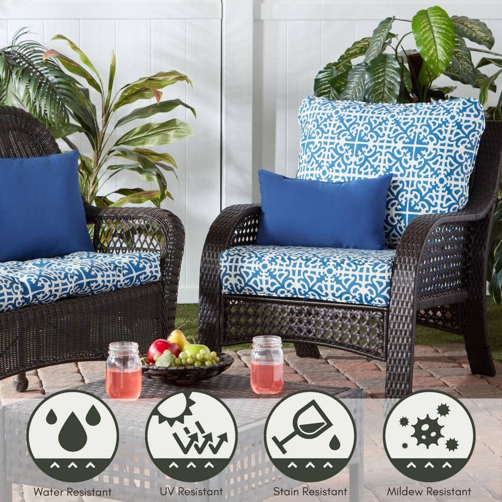 Indigo Lattice 24" Box Foam Fill Outdoor Chair Cushion Set