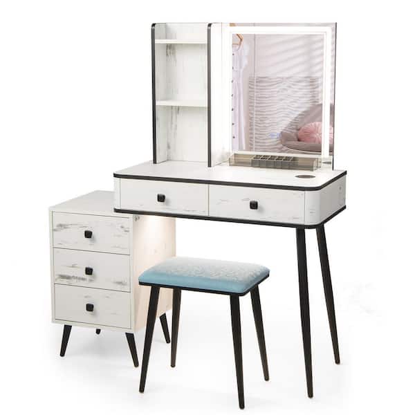 Costway Vanity Makeup Table Set 3-Color Dimmable Human Body Induction LED Light White