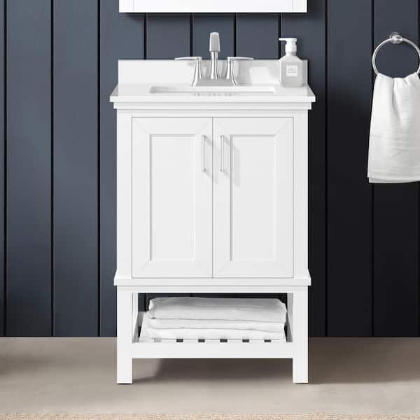 Tupelo 24 in. Single Sink White Bath Vanity with White Engineered Stone Top (Assembled)