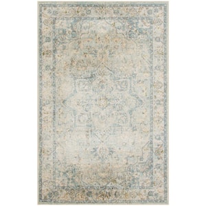 Astra Machine Washable Light Blue 3 ft. x 5 ft. Center medallion Traditional Area Rug