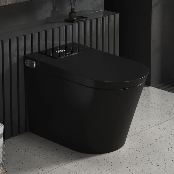 M-Z Elongated Smart Bidet Toilet 1.34 GPF in Black with Auto Open/Close, Auto Flush, Heated Seat and Foot Sensor