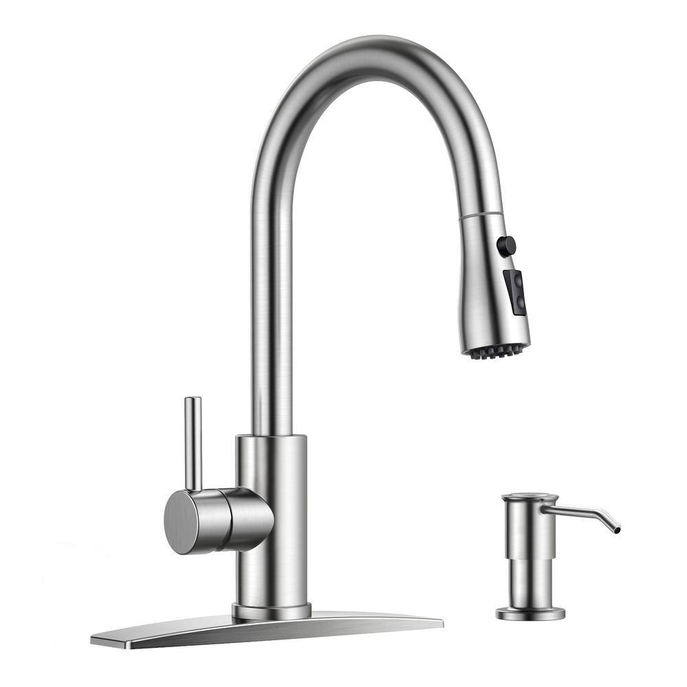 SingleHandle Pull Down Sprayer Kitchen Faucet with HighArc Kitchen Sink Faucet with Soap
