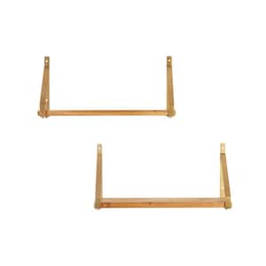 11 in. H x 24 in. W x 8 in. D Wood Wall-Mount Bookshelf with Gold Metal Wrap Brackets (Set of 2)