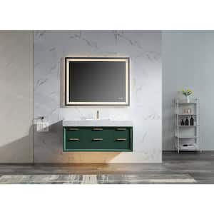 Moray 48 in. W x 21 in. D x 21 in. H Single Sink Floating Bath Vanity in Green with White Engineer Stone Composite Top