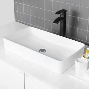 Poly 24 in. x 14 in. Modern Rectangle Above Counter White Porcelain Ceramic Bathroom Vessel Vanity Sink Art Basin