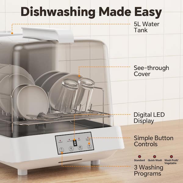 Anlicho 16 in. Countertop Dishwasher in White with 3-Cycles, 4 