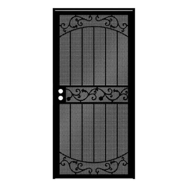 36 in. x 80 in. La Entrada Rust Shield Black Surface Mount Outswing Steel Security Door with Perforated Metal Screen