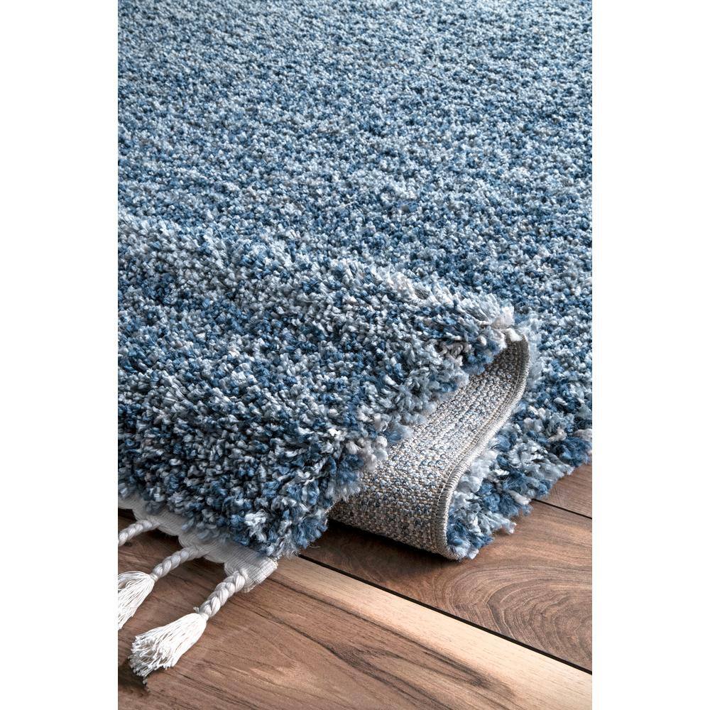 Brooke Blue and Ivory Shag Tasseled Runner Rug