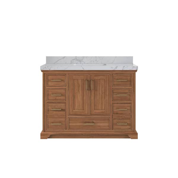 Willow Collections Charlotte Teak 48 in. W x 22 in. D x 36 in. H Single Sink Bath Vanity in Dark Natural with 2" Venatino Quartz Top