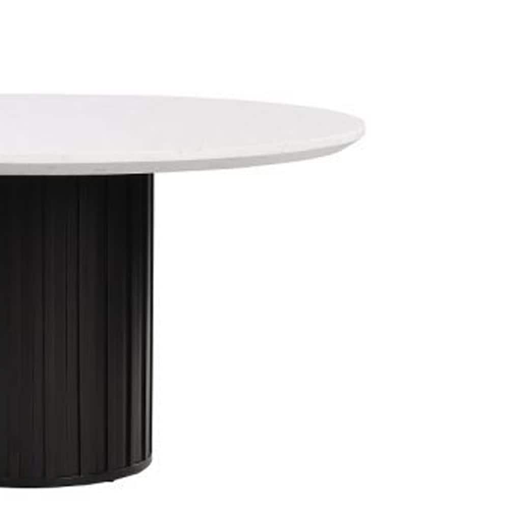 54" Round White Marble Top Black Pedestal Dining Table