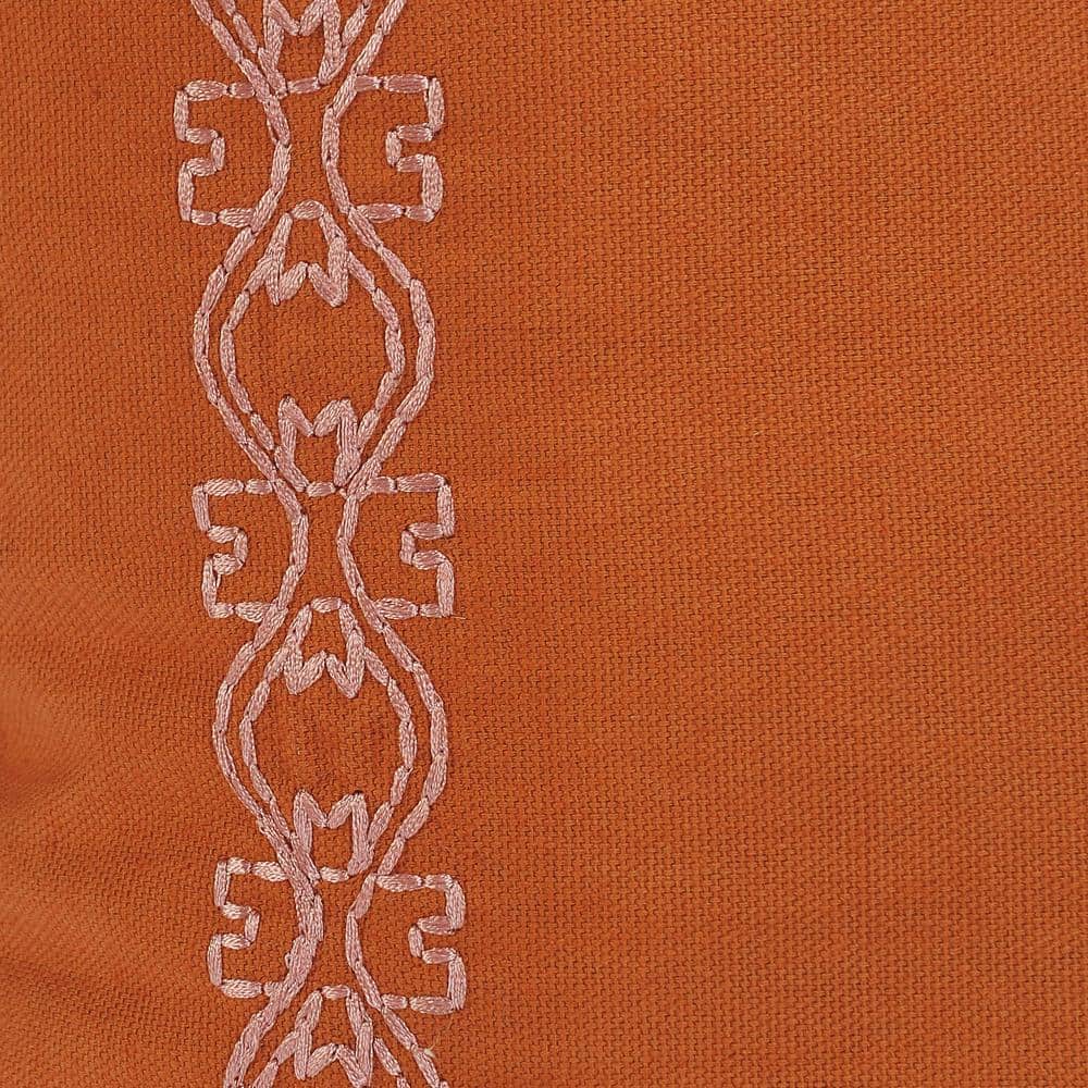 Burnt Orange Cotton Embroidered Square Throw Pillow Set