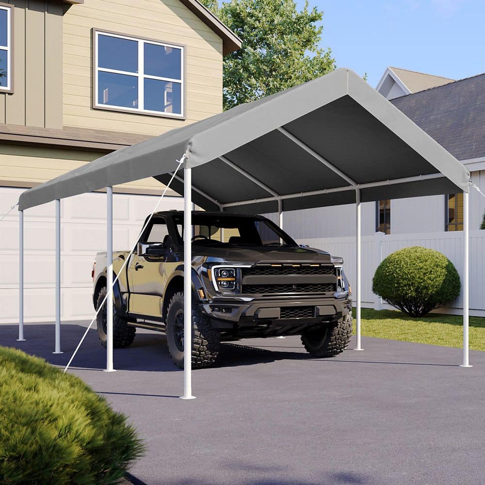 Sizzim 10 ft. x 20 ft. Gray Roof Steel Soft Top Carport for Cars