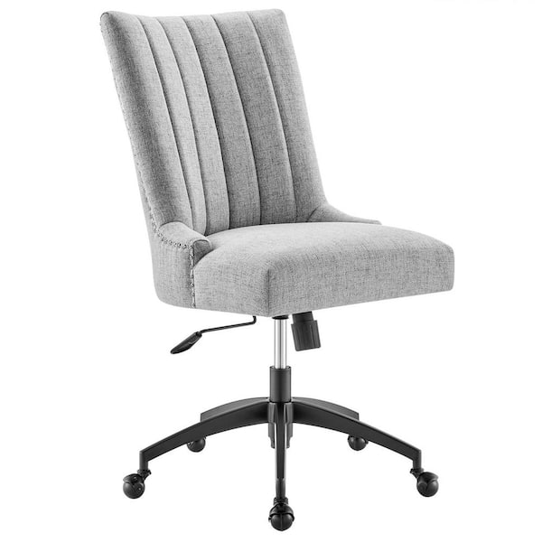 MODWAY Empower Fabric Wheels Tufted Seat Features Ergonomic Office Chair in Light Gray with Matte Black Metal Base Arms