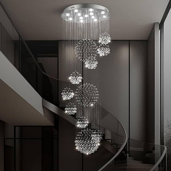13-Light Clear Luxurious Dimmable Branched Chandelier with Crystal Accents