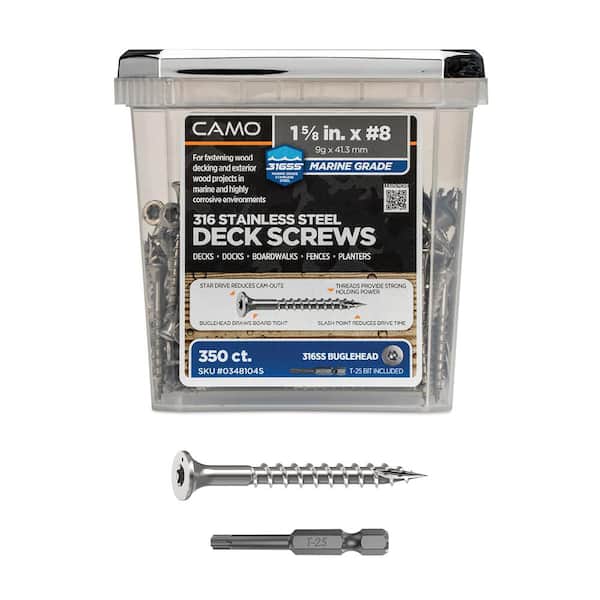 CAMO 1-5/8 in. #8 316 Stainless Steel Premium Star Drive Bugle-Head Deck Screws (350-Count)