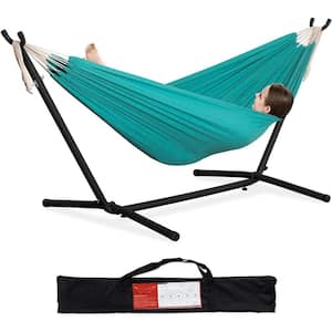 9 ft. Quilted Reversible Hammock, Capacity 2 People Standing Hammocks and Portable Carrying Bag ( Aqua )