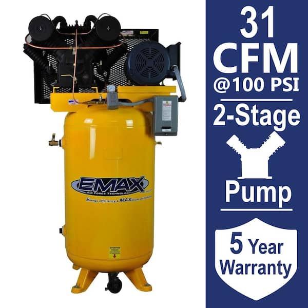 EMAX Industrial PLUS Series 80 Gal. 7.5 HP 1-Phase 2-Stage Vertical Stationary Electric Air Compressor