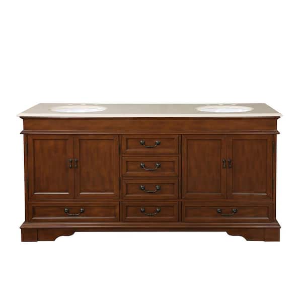 Silkroad Exclusive 72 in. W x 22 in. D Vanity in Brazilian Rosewood with Marble Vanity Top in Crema Marfil with White Basin