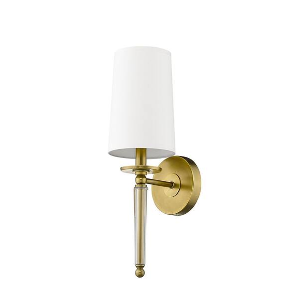 Satin Brass Wall Light with Black Shade - R&S Robertson